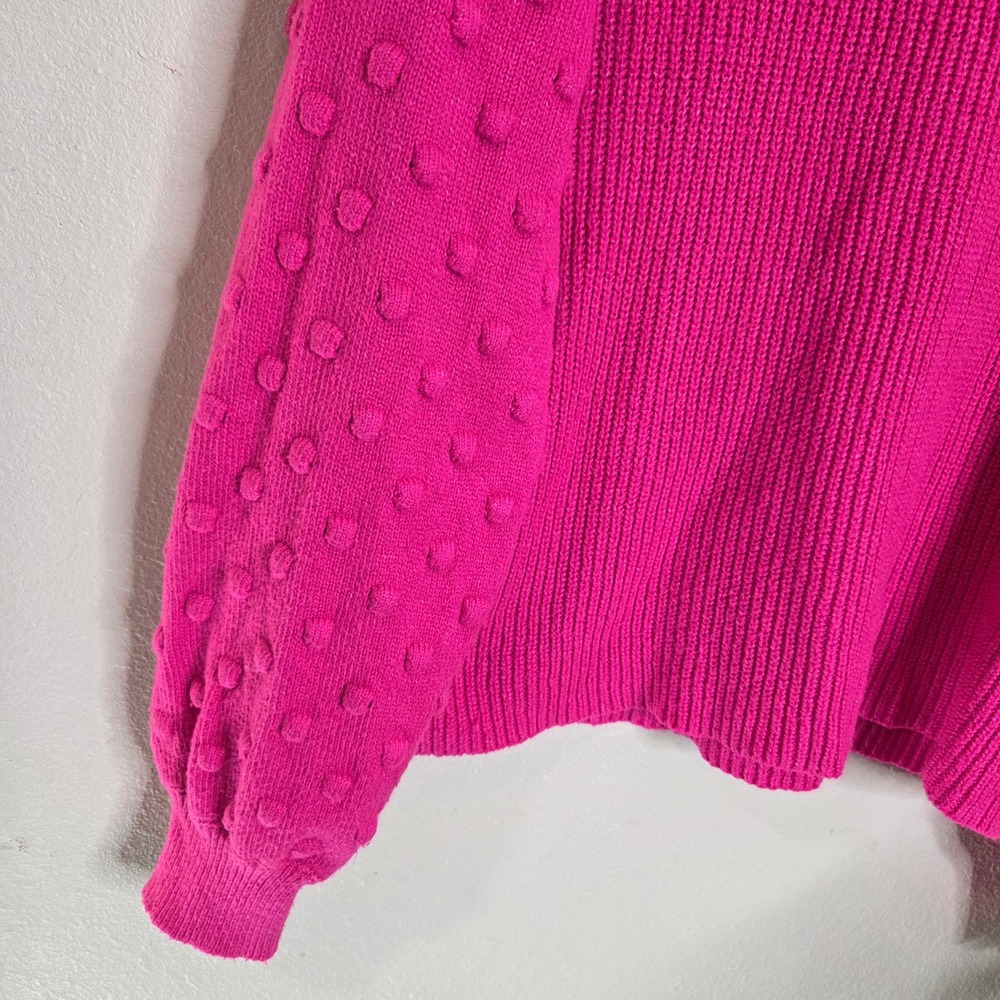 Vince Camuto Sweater XL Pink Bobble Sleeve Mock Neck Boho Eclectic Barbiecore - Picture 3 of 9